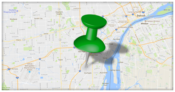 Image of map with push pin denoting location of business